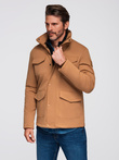 Men's lightweight jacket with pockets and high collar - brown V5 OM-JALP-0167