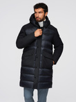 Men's long quilted jacket with large pockets - black V1 OM-JALJ-0308