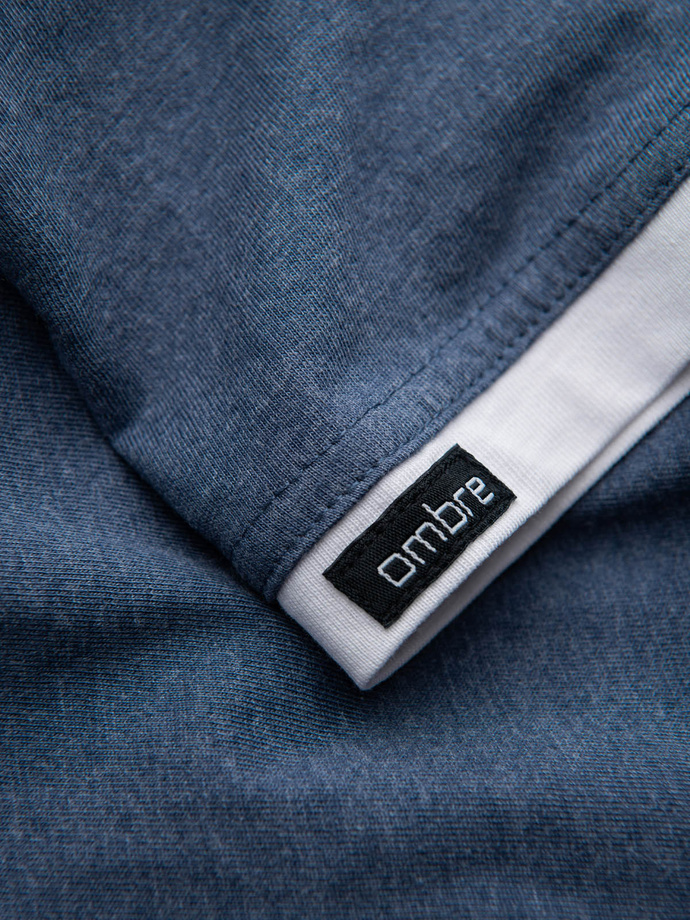 Casual men's cotton t-shirt with hood - dark blue melange V12 OM-TSCT-22SS-001