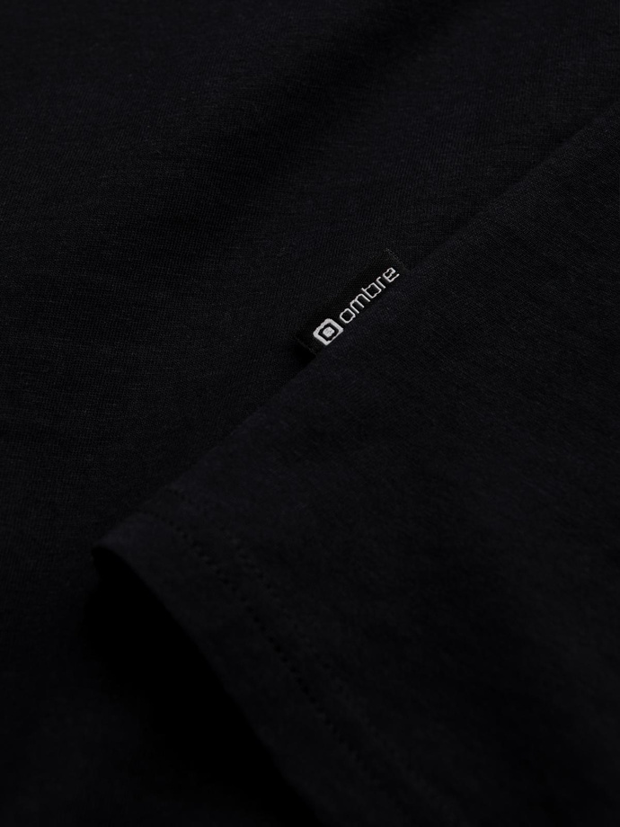 Męski longsleeve bez nadruku z dekoltem w serek - czarny V6 OM-LSBL-0108