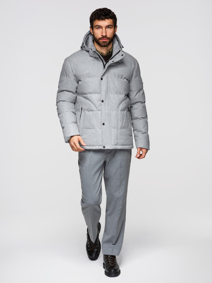 Men's lightweight jacket with mesh lining and hood - grey V3 OM-JAHP-0203