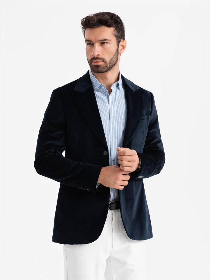 Men's REGULAR FIT cotton shirt with vertical stripes - blue and white OM-SHOS-0155