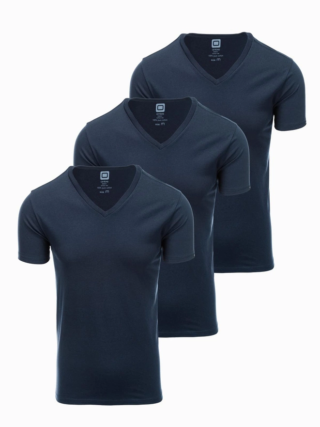 BASIC men's V-neck cotton shirt set - 3x navy blue V10 OM-TSBS-0233