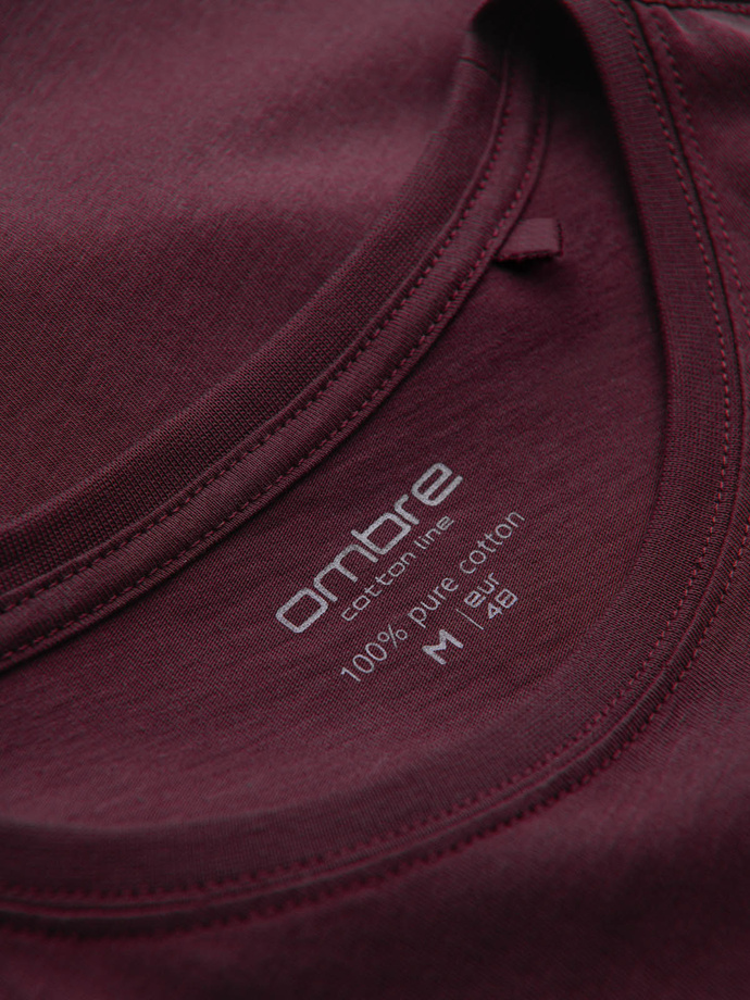 Klasyczny T-shirt męski bawełniany BASIC - bordowy V10 OM-TSBS-0146