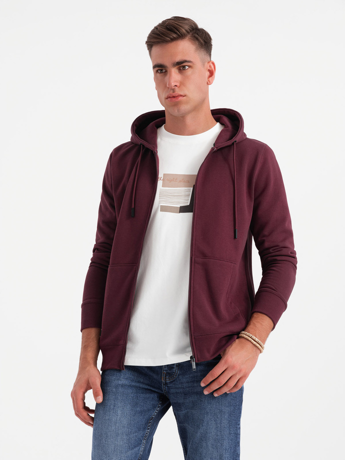 Unzipped cotton men's BASIC sweatshirt - maroon V3 OM-SSBZ-0160