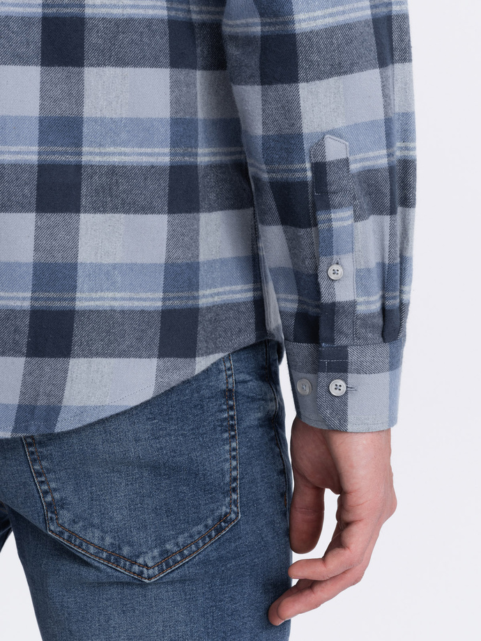Flanelowa koszula męska w kratę - niebiesko-szara V1 OM-SHCS-0150