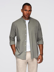 Men's linen shirt with stand-up collar and pocket REGULAR FIT - khaki V6 OM-SHCS-0161