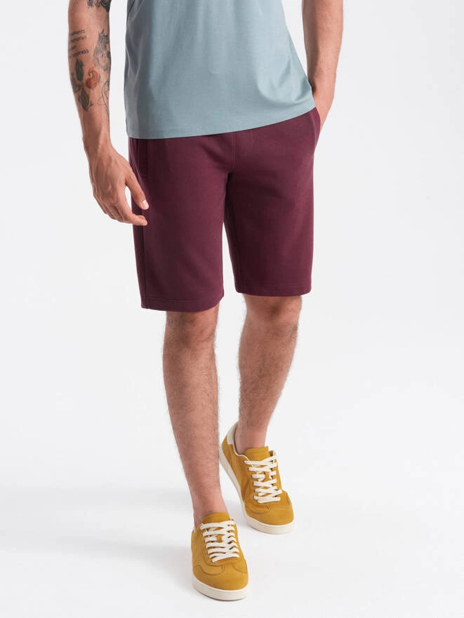 Men's pre-knee BASIC sweat shorts - maroon V3 OM-SRBS-0149