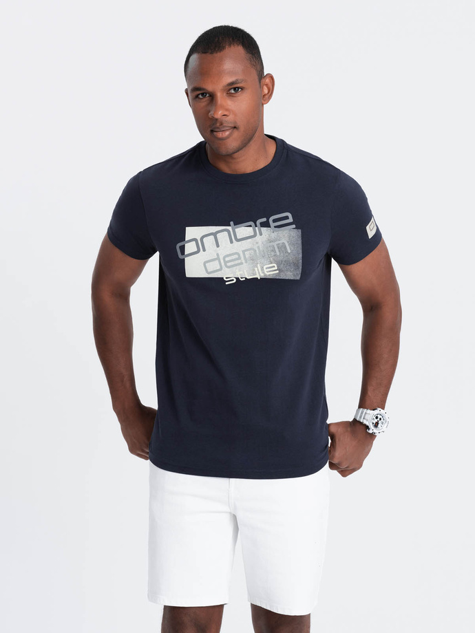 Męski t-shirt bawełniany z logotypem - granatowy V3 OM-TSPT-0139