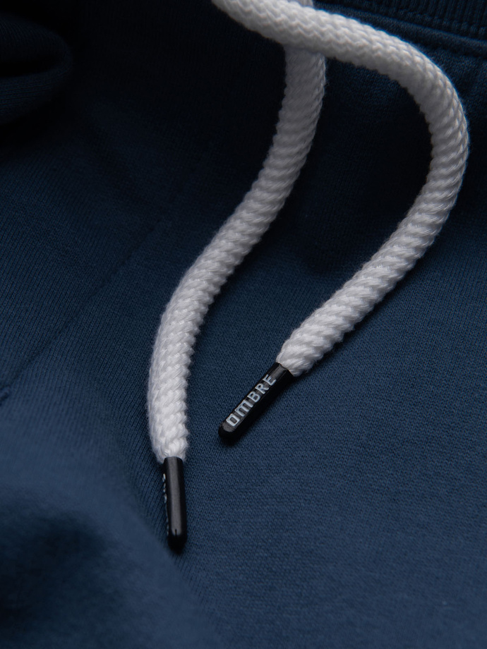 Męskie spodenki dzianinowe ze ściągaczem i kieszeniami - ciemnoniebieskie V4 OM-SRBS-0139