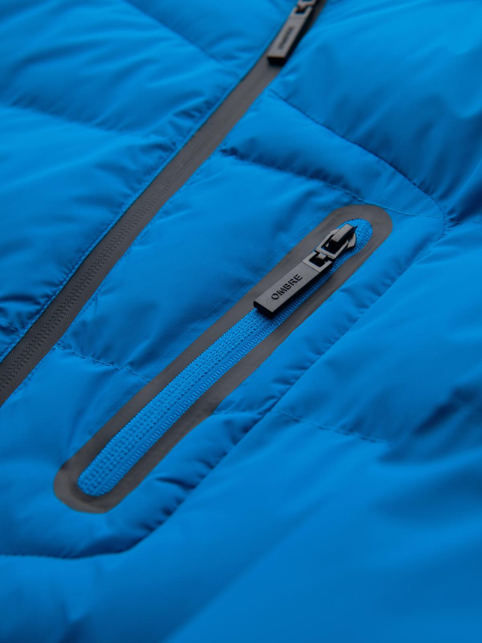 Ocieplana pikowana kurtka męska z raglanowym rękawem – niebieska V2 OM-JAHP-0302