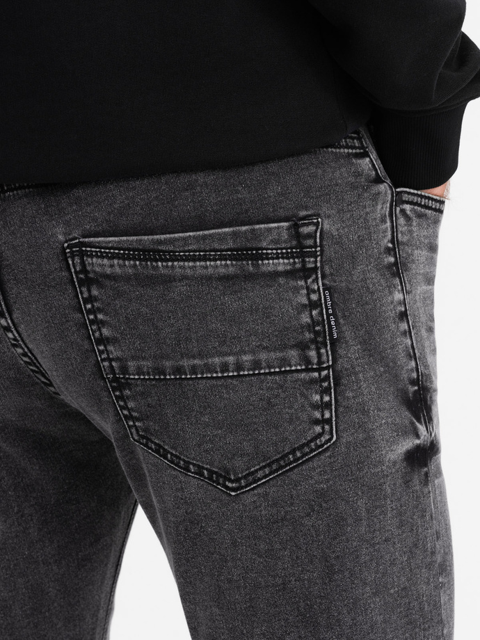 Men's tailored denim SLIM FIT pants with elastane - graphite V3 OM-PADP-0214