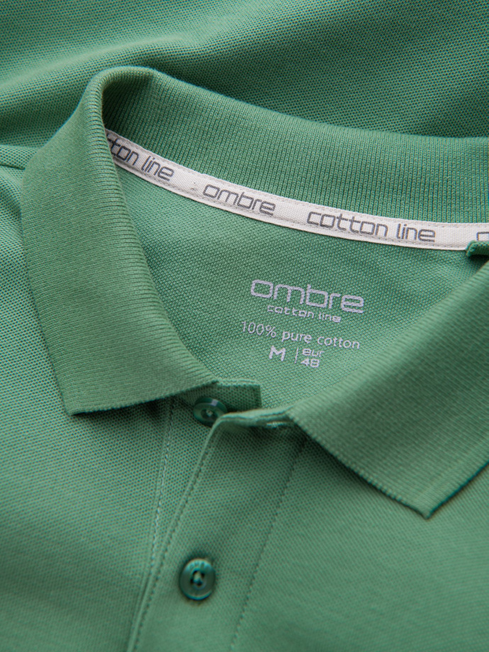 Men's BASIC single color pique knit polo shirt - green V11 OM-POBS-0100