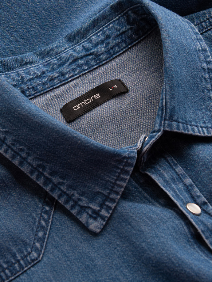 Men's denim snap shirt with pockets - blue V2 OM-SHDS-0115