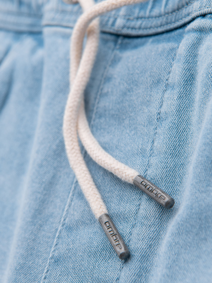 Men's shorts with elastic waistband and wash effect - light blue V1 OM-SRDS-0192