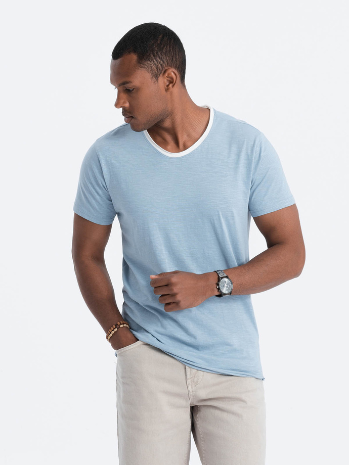 T-shirt męski z surowym wykończeniem – niebieski V4 OM-TSCT-22SS-004