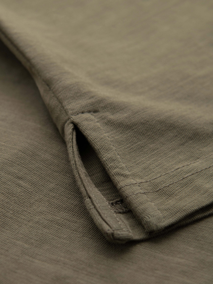 Koszulka polo klasyczna z bawełnianej dzianiny – ciemnooliwkowa V5 OM-POWS-0142