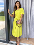 Women's midi dress with sleeves and round neckline elegant ELIA DLR200 - lime green
