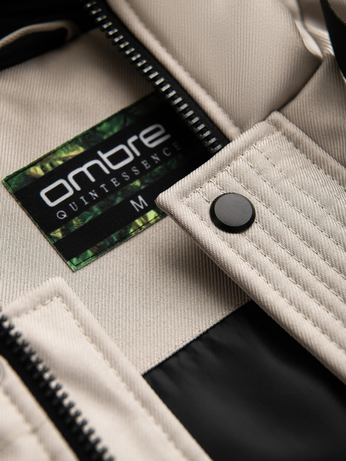 Długa ciepła męska kurtka typu parka z kapturem – beżowa V5 OM-JALJ-0182