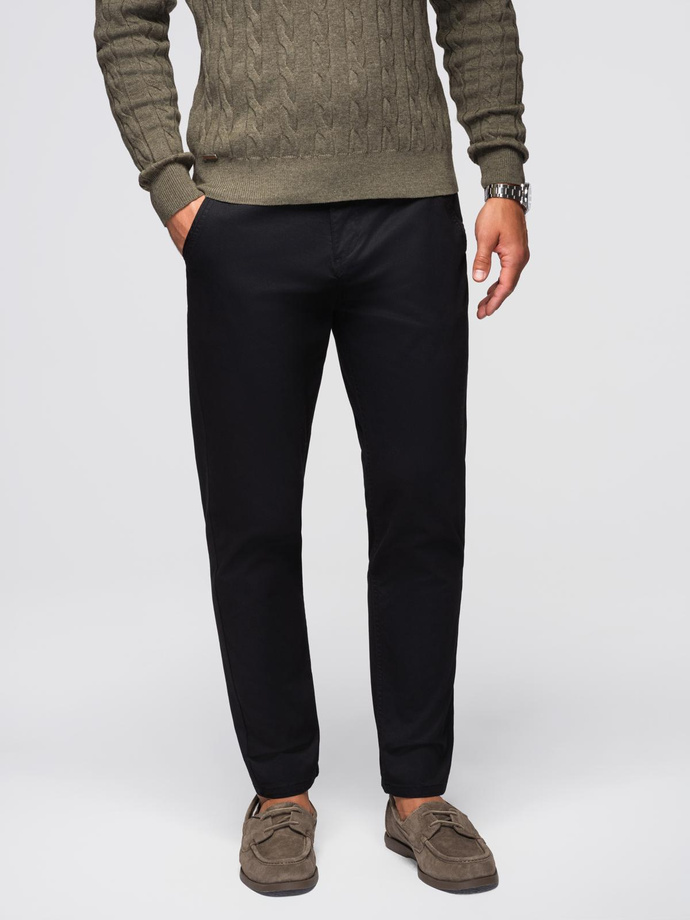 Men's chino pants with decorative waistband - black V1 OM-PACP-0118