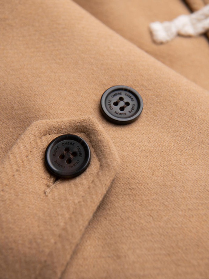 Men's wool and hooded duffle coat - light brown V1 OM-COWC-0131