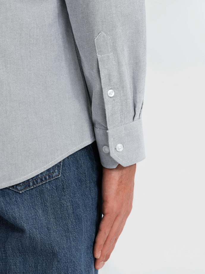 Elegant men's oxford shirt with embroidery - light grey V2 OM-SHOS-0172