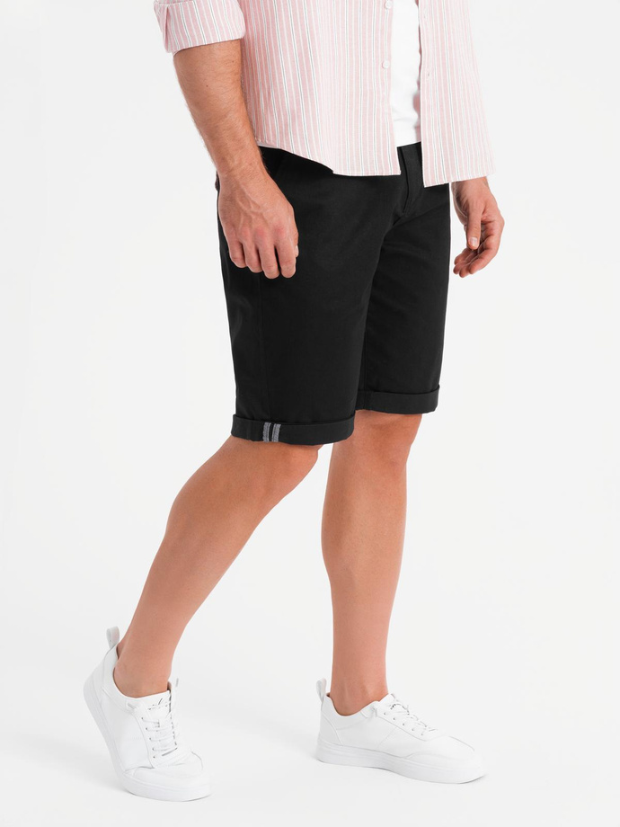 Klasyczne męskie szorty chino z podwiniętą nogawką - czarne V9 OM-SRCS-0197