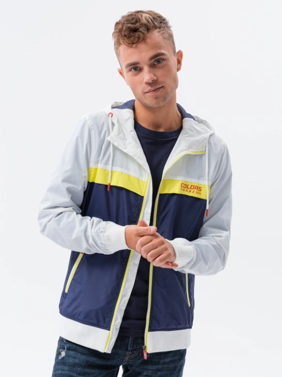 Kurtka męska wiatrówka z kapturem - granatowa V1 C631