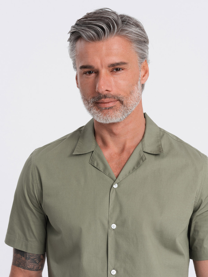 Men's short sleeve shirt with Cuban collar - khaki V4 OM-SHSS-0168