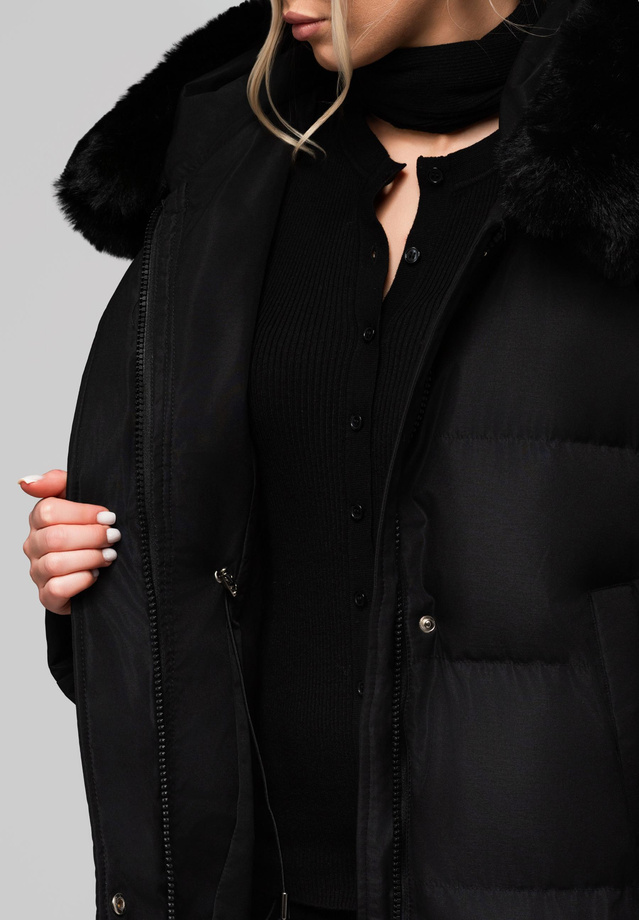 Women's long jacket with fur OW-JALJ-0107 v2 - black