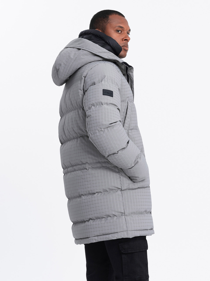 Outdoor long men's parka jacket - gray V2 OM-JALJ-0201