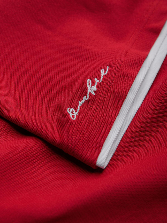 Bawełniana koszulka męska polo z kontrastowymi wykończeniami – czerwona V2 OM-POSS-0113