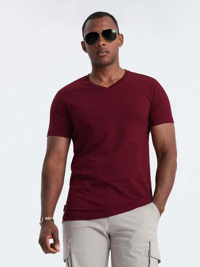 BASIC men's classic cotton T-shirt with a crew neckline - maroon V9 OM-TSBS-0145