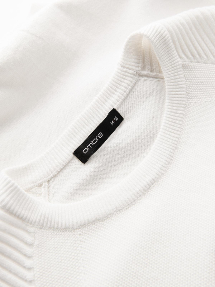 Men's raglan sweater with ribbed sleeves - white V1 OM-SWSW-0144