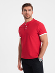 Men's collarless polo shirt - red V2 OM-TSCT-0156