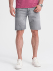 Krótkie męskie spodenki jeansowe z delikatnym washem – szare V2 OM-SRDS-0145