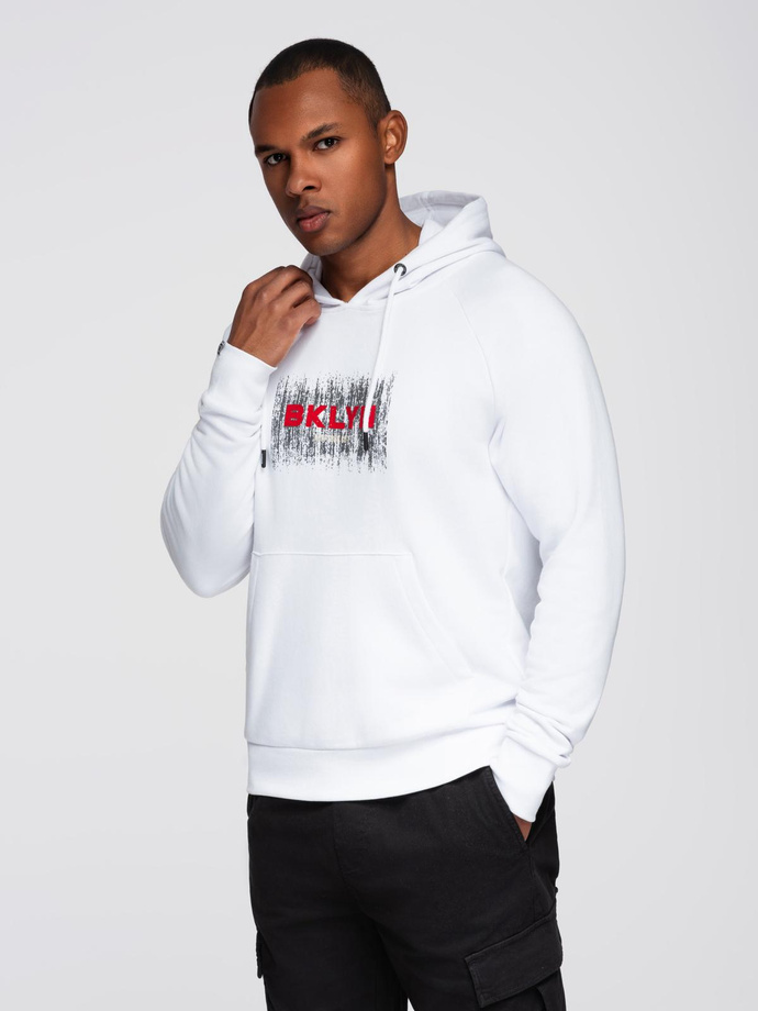 Men's classic printed kangaroo sweatshirt - white V1 OM-SSPS-0150