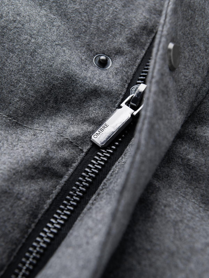 Ciepła długa kurtka męska typu parka z wełną – szary melanż V1 OM-JALJ-0217