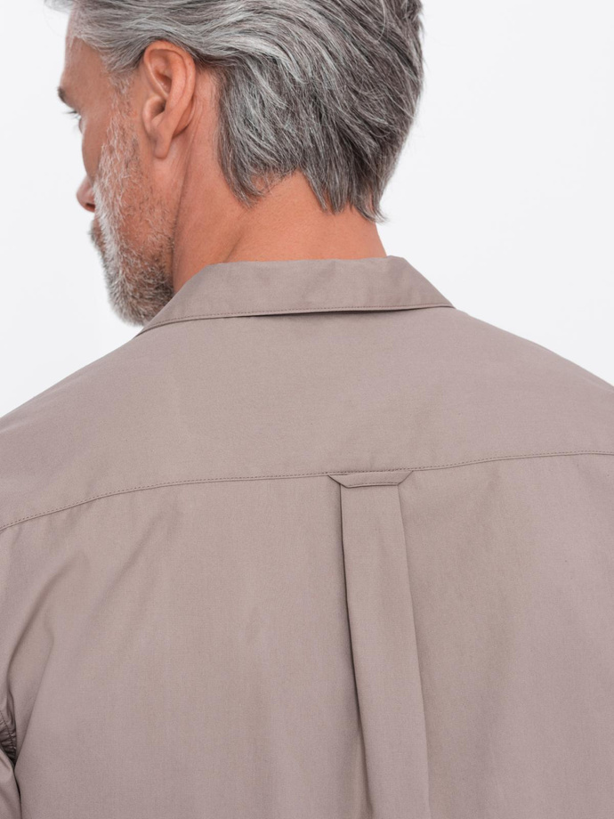 Men's short sleeve shirt with Cuban collar - dark beige V3 OM-SHSS-0168