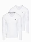 Set of men's SLIM FIT longsleeves with V-neck and logo 2-pack - 2x white V4 Z103