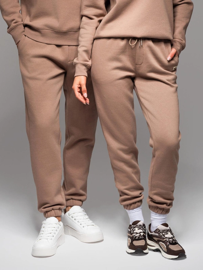 Klasyczne spodnie dresowe unisex ze ściągaczami – brązowe V16 OU-PSBC-0100