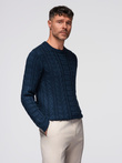 Men's elegant sweater with interesting weave - navy blue V5 OM-SWSW-0173