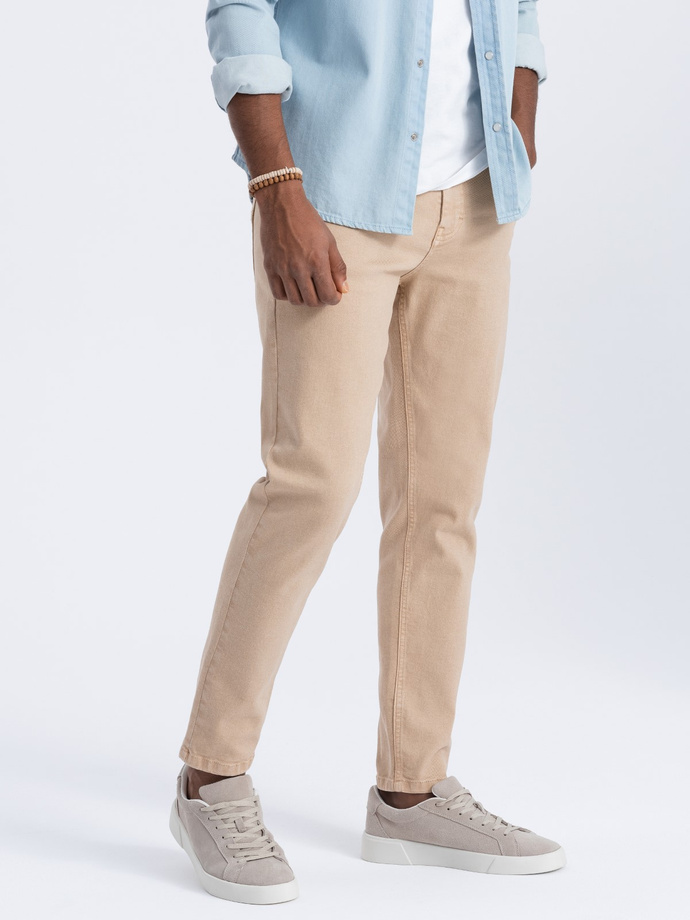 Jeansowe spodnie męskie bez przetarć SLIM FIT - beżowe V8 OM-PADP-0148
