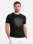 Męski t-shirt bawełniany z nadrukiem geometrycznym i logotypem - czarny V2 OM-TSPT-0141