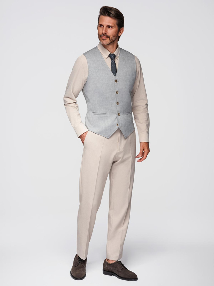 Men's jacquard suit vest without lapels - light grey V1 OM-BLZV-0106