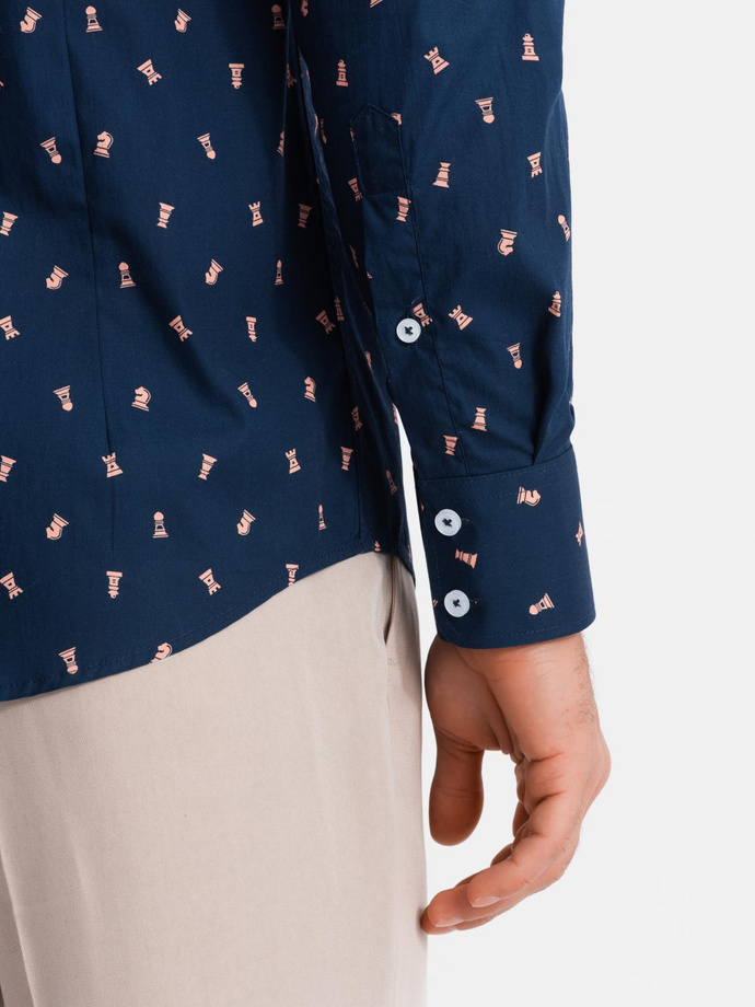 Men's cotton patterned SLIM FIT shirt - ink V3 OM-SHCS-0151