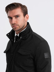 Men's lightweight jacket with high collar and pockets - black V1 OM-JALP-0167