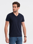 BASIC men's classic cotton T-shirt with a crew neckline - navy blue V2 OM-TSBS-0145