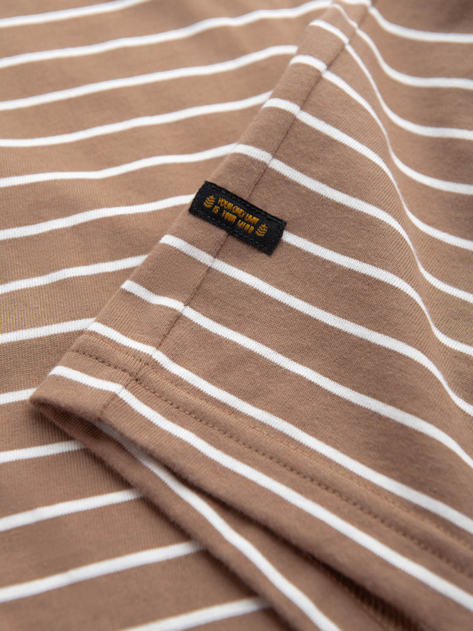 Men's striped t-shirt with Ombre Design patch - brown and white V7 OM-TSCT-0183