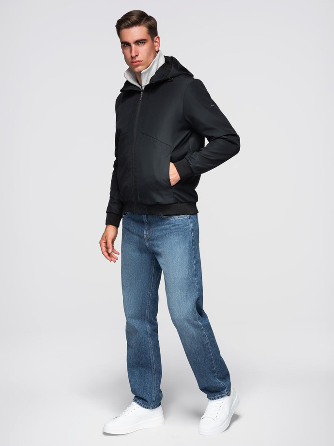Men's lightweight jacket with mesh lining and hood - black V4 C640